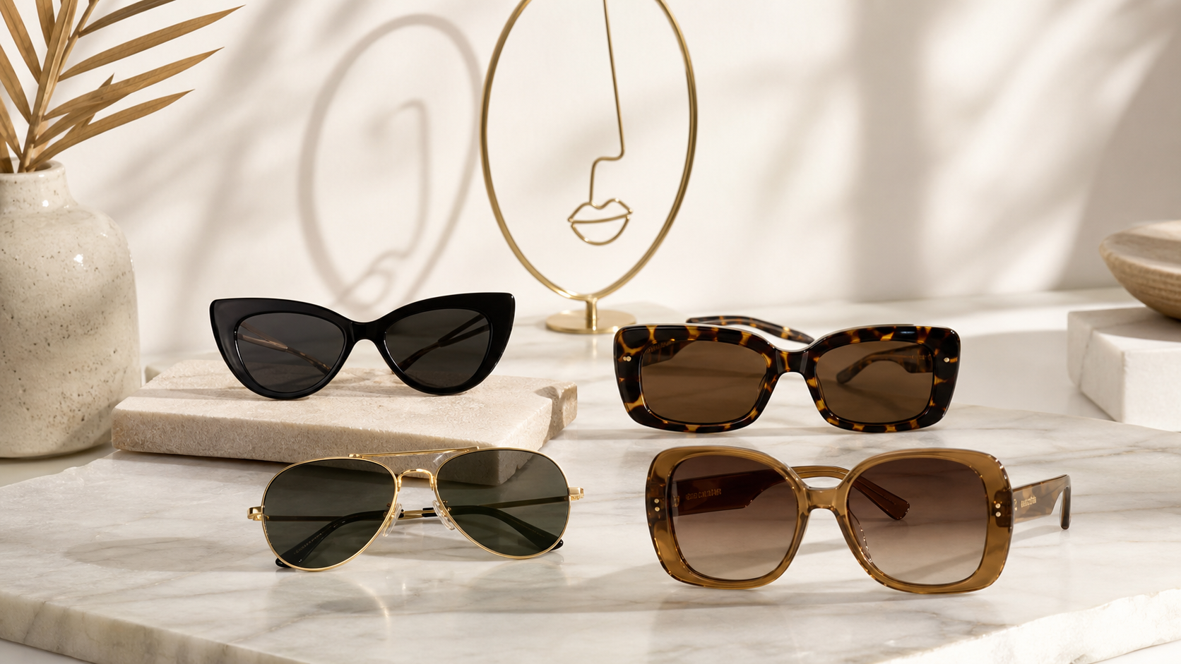 Four sunglasses styles arranged for an oval face shape guide by By Our Bias